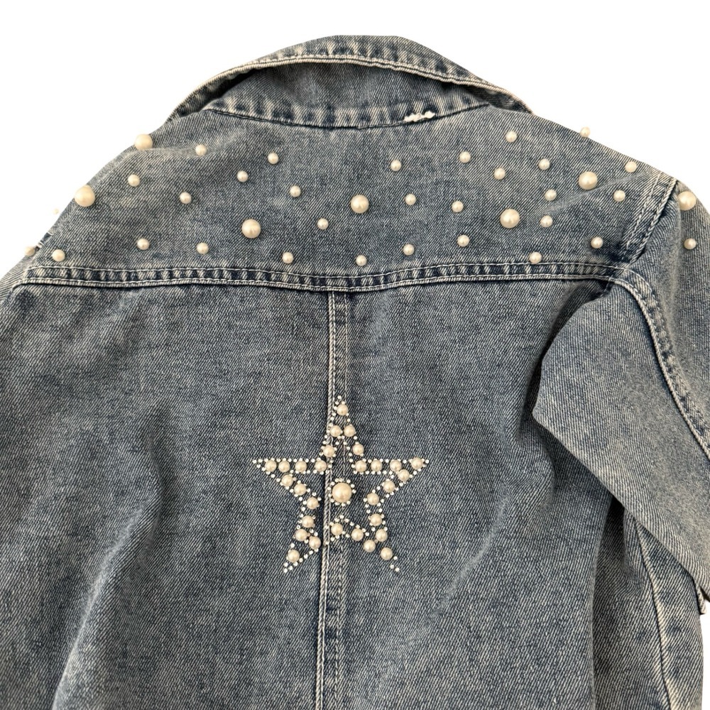 Denim Jacket Blue Pearl Star Embellished Kids Size 100 - Picture 5 of 7